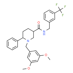 ChemSpider 2D Image | 1-(3,5-Dimethoxybenzyl)-6-phenyl-N-[3-(trifluoromethyl)benzyl]-3-piperidinecarboxamide | C29H31F3N2O3