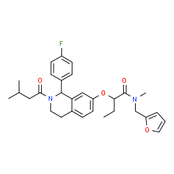 ChemSpider 2D Image | 2-{[1-(4-Fluorophenyl)-2-(3-methylbutanoyl)-1,2,3,4-tetrahydro-7-isoquinolinyl]oxy}-N-(2-furylmethyl)-N-methylbutanamide | C30H35FN2O4