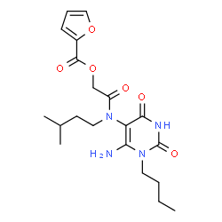 ChemSpider 2D Image | 2-[(6-Amino-1-butyl-2,4-dioxo-1,2,3,4-tetrahydro-5-pyrimidinyl)(3-methylbutyl)amino]-2-oxoethyl 2-furoate | C20H28N4O6