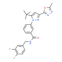 ChemSpider 2D Image | N-(3,4-Difluorobenzyl)-3-[3-(5-methyl-1,3,4-oxadiazol-2-yl)-5-(2-methyl-2-propanyl)-1H-pyrazol-1-yl]benzamide | C24H23F2N5O2