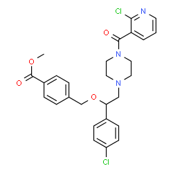 ChemSpider 2D Image | Methyl 4-{[1-(4-chlorophenyl)-2-{4-[(2-chloro-3-pyridinyl)carbonyl]-1-piperazinyl}ethoxy]methyl}benzoate | C27H27Cl2N3O4