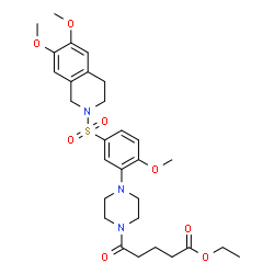 ChemSpider 2D Image | Ethyl 5-(4-{5-[(6,7-dimethoxy-3,4-dihydro-2(1H)-isoquinolinyl)sulfonyl]-2-methoxyphenyl}-1-piperazinyl)-5-oxopentanoate | C29H39N3O8S