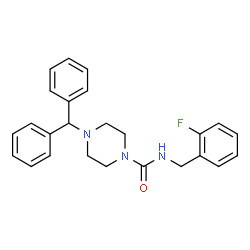 ChemSpider 2D Image | 4-(Diphenylmethyl)-N-(2-fluorobenzyl)-1-piperazinecarboxamide | C25H26FN3O