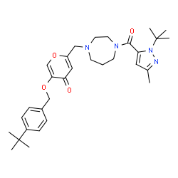 ChemSpider 2D Image | 2-[(4-{[3-Methyl-1-(2-methyl-2-propanyl)-1H-pyrazol-5-yl]carbonyl}-1,4-diazepan-1-yl)methyl]-5-{[4-(2-methyl-2-propanyl)benzyl]oxy}-4H-pyran-4-one | C31H42N4O4