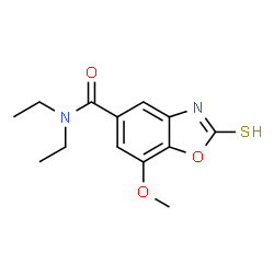 ChemSpider 2D Image | N,N-Diethyl-7-methoxy-2-thioxo-2,3-dihydro-1,3-benzoxazole-5-carboxamide | C13H16N2O3S