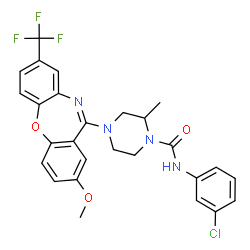 ChemSpider 2D Image | N-(3-Chlorophenyl)-4-[2-methoxy-8-(trifluoromethyl)dibenzo[b,f][1,4]oxazepin-11-yl]-2-methyl-1-piperazinecarboxamide | C27H24ClF3N4O3