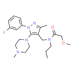 ChemSpider 2D Image | N-{[1-(3-Fluorophenyl)-3-methyl-5-(4-methyl-1-piperazinyl)-1H-pyrazol-4-yl]methyl}-2-methoxy-N-propylacetamide | C22H32FN5O2