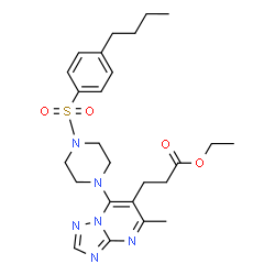 ChemSpider 2D Image | Ethyl 3-(7-{4-[(4-butylphenyl)sulfonyl]-1-piperazinyl}-5-methyl[1,2,4]triazolo[1,5-a]pyrimidin-6-yl)propanoate | C25H34N6O4S