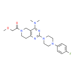 ChemSpider 2D Image | 1-[4-(Dimethylamino)-2-[4-(4-fluorophenyl)-1-piperazinyl]-7,8-dihydropyrido[4,3-d]pyrimidin-6(5H)-yl]-2-methoxyethanone | C22H29FN6O2