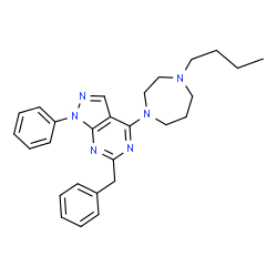 ChemSpider 2D Image | 6-Benzyl-4-(4-butyl-1,4-diazepan-1-yl)-1-phenyl-1H-pyrazolo[3,4-d]pyrimidine | C27H32N6