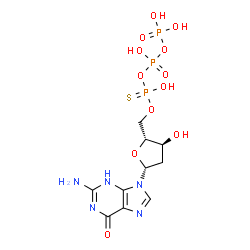 ChemSpider 2D Image | 2'-Deoxy-5'-O-(hydroxy{[hydroxy(phosphonooxy)phosphoryl]oxy}phosphorothioyl)guanosine | C10H16N5O12P3S