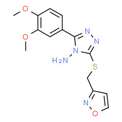 ChemSpider 2D Image | 3-(3,4-Dimethoxyphenyl)-5-[(1,2-oxazol-3-ylmethyl)sulfanyl]-4H-1,2,4-triazol-4-amine | C14H15N5O3S