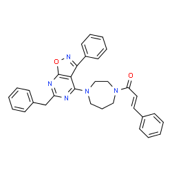 ChemSpider 2D Image | (2E)-1-[4-(6-Benzyl-3-phenyl[1,2]oxazolo[5,4-d]pyrimidin-4-yl)-1,4-diazepan-1-yl]-3-phenyl-2-propen-1-one | C32H29N5O2