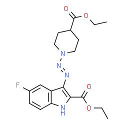 ChemSpider 2D Image | Ethyl 3-{(E)-[4-(ethoxycarbonyl)-1-piperidinyl]diazenyl}-5-fluoro-1H-indole-2-carboxylate | C19H23FN4O4
