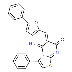 ChemSpider 2D Image | (6E)-5-Imino-3-phenyl-6-[(5-phenyl-2-furyl)methylene]-5,6-dihydro-7H-[1,3]thiazolo[3,2-a]pyrimidin-7-one | C23H15N3O2S