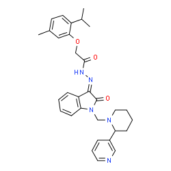 ChemSpider 2D Image | 2-(2-Isopropyl-5-methylphenoxy)-N'-[(3E)-2-oxo-1-{[2-(3-pyridinyl)-1-piperidinyl]methyl}-1,2-dihydro-3H-indol-3-ylidene]acetohydrazide | C31H35N5O3