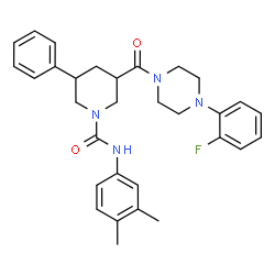 ChemSpider 2D Image | N-(3,4-Dimethylphenyl)-3-{[4-(2-fluorophenyl)-1-piperazinyl]carbonyl}-5-phenyl-1-piperidinecarboxamide | C31H35FN4O2