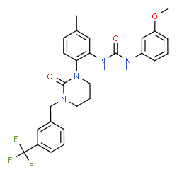 ChemSpider 2D Image | 1-(3-Methoxyphenyl)-3-(5-methyl-2-{2-oxo-3-[3-(trifluoromethyl)benzyl]tetrahydro-1(2H)-pyrimidinyl}phenyl)urea | C27H27F3N4O3