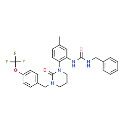 ChemSpider 2D Image | 1-Benzyl-3-(5-methyl-2-{2-oxo-3-[4-(trifluoromethoxy)benzyl]tetrahydro-1(2H)-pyrimidinyl}phenyl)urea | C27H27F3N4O3