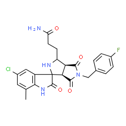 ChemSpider 2D Image | 3-[(3a'S,6a'R)-5-Chloro-5'-(4-fluorobenzyl)-7-methyl-2,4',6'-trioxo-1,2,3',3a',4',5',6',6a'-octahydro-2'H-spiro[indole-3,1'-pyrrolo[3,4-c]pyrrol]-3'-yl]propanamide | C24H22ClFN4O4