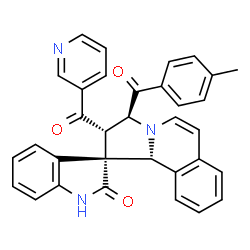 ChemSpider 2D Image | (2'S,3S,3'S,10b'R)-3'-(4-Methylbenzoyl)-2'-(3-pyridinylcarbonyl)-2',3'-dihydro-10b'H-spiro[indole-3,1'-pyrrolo[2,1-a]isoquinolin]-2(1H)-one | C33H25N3O3