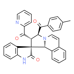 ChemSpider 2D Image | (2'S,3S,3'S,10b'R)-3'-(4-Methylbenzoyl)-2'-(2-pyridinylcarbonyl)-2',3'-dihydro-10b'H-spiro[indole-3,1'-pyrrolo[2,1-a]isoquinolin]-2(1H)-one | C33H25N3O3