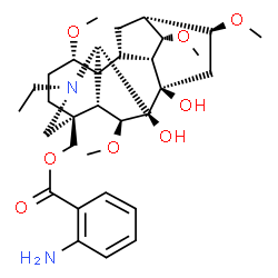 ChemSpider 2D Image | [(1alpha,6beta,7beta,11beta,14alpha,16beta)-20-Ethyl-7,8-dihydroxy-1,6,14,16-tetramethoxyaconitan-4-yl]methyl 2-aminobenzoate | C32H46N2O8