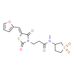 ChemSpider 2D Image | N-(1,1-Dioxidotetrahydro-3-thiophenyl)-3-[(5Z)-5-(2-furylmethylene)-2,4-dioxo-1,3-thiazolidin-3-yl]-N-methylpropanamide | C16H18N2O6S2