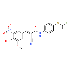 ChemSpider 2D Image | (2E)-2-Cyano-N-{4-[(difluoromethyl)sulfanyl]phenyl}-3-(4-hydroxy-3-methoxy-5-nitrophenyl)acrylamide | C18H13F2N3O5S
