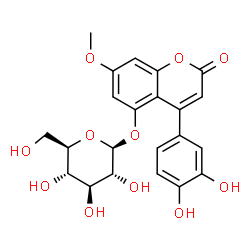 ChemSpider 2D Image | 4-(3,4-Dihydroxyphenyl)-7-methoxy-2-oxo-2H-chromen-5-yl beta-D-glucopyranoside | C22H22O11