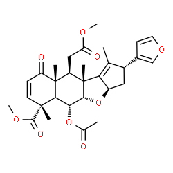 ChemSpider 2D Image | Methyl (2R,3aR,4aS,5R,6R,9aR,10S,10aR)-5-acetoxy-2-(3-furyl)-10-(2-methoxy-2-oxoethyl)-1,6,9a,10a-tetramethyl-9-oxo-3,3a,4a,5,5a,6,9,9a,10,10a-decahydro-2H-cyclopenta[b]naphtho[2,3-d]furan-6-carboxyla
te | C30H36O9