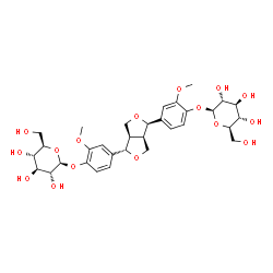 ChemSpider 2D Image | 4-{(1R,3aR,4S,6aR)-4-[4-(beta-D-Glucopyranosyloxy)-3-methoxyphenyl]tetrahydro-1H,3H-furo[3,4-c]furan-1-yl}-2-methoxyphenyl beta-D-glucopyranoside | C32H42O16