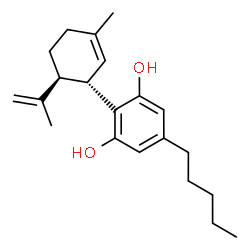 ChemSpider 2D Image | 2-[(1S,6S)-6-Isopropenyl-3-methyl-2-cyclohexen-1-yl]-5-pentyl-1,3-benzenediol | C21H30O2
