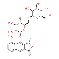 ChemSpider 2D Image | 5-Methoxy-3-methyl-1-oxo-1,3-dihydronaphtho[2,3-c]furan-4-yl 6-O-beta-D-glucopyranosyl-beta-D-glucopyranoside | C26H32O14