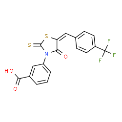 ChemSpider 2D Image | 3-{(5E)-4-Oxo-2-thioxo-5-[4-(trifluoromethyl)benzylidene]-1,3-thiazolidin-3-yl}benzoic acid | C18H10F3NO3S2