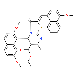 ChemSpider 2D Image | Ethyl (2Z)-5-(2,7-dimethoxy-1-naphthyl)-2-[(4-methoxy-1-naphthyl)methylene]-7-methyl-3-oxo-2,3-dihydro-5H-[1,3]thiazolo[3,2-a]pyrimidine-6-carboxylate | C34H30N2O6S