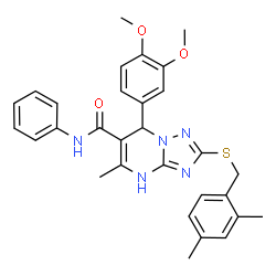 ChemSpider 2D Image | 7-(3,4-Dimethoxyphenyl)-2-[(2,4-dimethylbenzyl)sulfanyl]-5-methyl-N-phenyl-1,7-dihydro[1,2,4]triazolo[1,5-a]pyrimidine-6-carboxamide | C30H31N5O3S