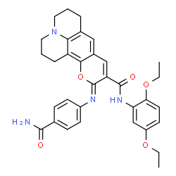 ChemSpider 2D Image | (11Z)-11-[(4-Carbamoylphenyl)imino]-N-(2,5-diethoxyphenyl)-2,3,6,7-tetrahydro-1H,5H,11H-pyrano[2,3-f]pyrido[3,2,1-ij]quinoline-10-carboxamide | C33H34N4O5