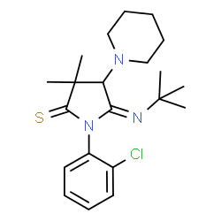 ChemSpider 2D Image | (5E)-1-(2-Chlorophenyl)-3,3-dimethyl-5-[(2-methyl-2-propanyl)imino]-4-(1-piperidinyl)-2-pyrrolidinethione | C21H30ClN3S