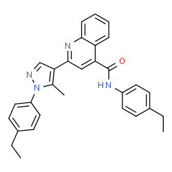 ChemSpider 2D Image | N-(4-Ethylphenyl)-2-[1-(4-ethylphenyl)-5-methyl-1H-pyrazol-4-yl]-4-quinolinecarboxamide | C30H28N4O