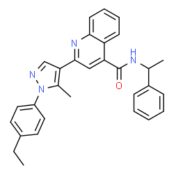 ChemSpider 2D Image | 2-[1-(4-Ethylphenyl)-5-methyl-1H-pyrazol-4-yl]-N-(1-phenylethyl)-4-quinolinecarboxamide | C30H28N4O