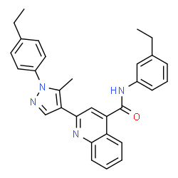 ChemSpider 2D Image | N-(3-Ethylphenyl)-2-[1-(4-ethylphenyl)-5-methyl-1H-pyrazol-4-yl]-4-quinolinecarboxamide | C30H28N4O