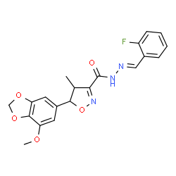 ChemSpider 2D Image | N'-[(E)-(2-Fluorophenyl)methylene]-5-(7-methoxy-1,3-benzodioxol-5-yl)-4-methyl-4,5-dihydro-1,2-oxazole-3-carbohydrazide | C20H18FN3O5