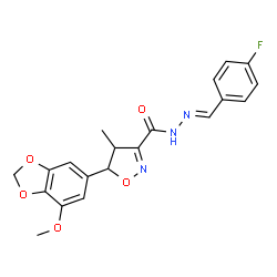 ChemSpider 2D Image | N'-[(E)-(4-Fluorophenyl)methylene]-5-(7-methoxy-1,3-benzodioxol-5-yl)-4-methyl-4,5-dihydro-1,2-oxazole-3-carbohydrazide | C20H18FN3O5