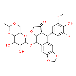 ChemSpider 2D Image | (8aR,9R)-9-(4-Hydroxy-3,5-dimethoxyphenyl)-8-oxo-5,5a,7,8,8a,9-hexahydrofuro[2',3':6,7]naphtho[2,3-d][1,3]dioxol-5-yl 4,6-O-ethylidenehexopyranoside | C29H32O13