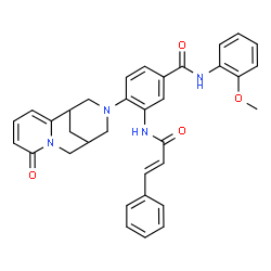 ChemSpider 2D Image | N-(2-Methoxyphenyl)-4-(6-oxo-7,11-diazatricyclo[7.3.1.0~2,7~]trideca-2,4-dien-11-yl)-3-{[(2E)-3-phenyl-2-propenoyl]amino}benzamide | C34H32N4O4