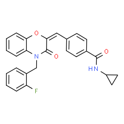 ChemSpider 2D Image | N-Cyclopropyl-4-{(E)-[4-(2-fluorobenzyl)-3-oxo-3,4-dihydro-2H-1,4-benzoxazin-2-ylidene]methyl}benzamide | C26H21FN2O3