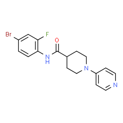 ChemSpider 2D Image | N-(4-Bromo-2-fluorophenyl)-1-(4-pyridinyl)-4-piperidinecarboxamide | C17H17BrFN3O