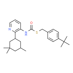 ChemSpider 2D Image | S-[4-(2-Methyl-2-propanyl)benzyl] [2-(3,3,5-trimethylcyclohexyl)-3-pyridinyl]carbamothioate | C26H36N2OS