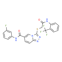 ChemSpider 2D Image | N-(3-Fluorophenyl)-3-[(2-oxo-2-{[2-(trifluoromethyl)phenyl]amino}ethyl)sulfanyl][1,2,4]triazolo[4,3-a]pyridine-6-carboxamide | C22H15F4N5O2S